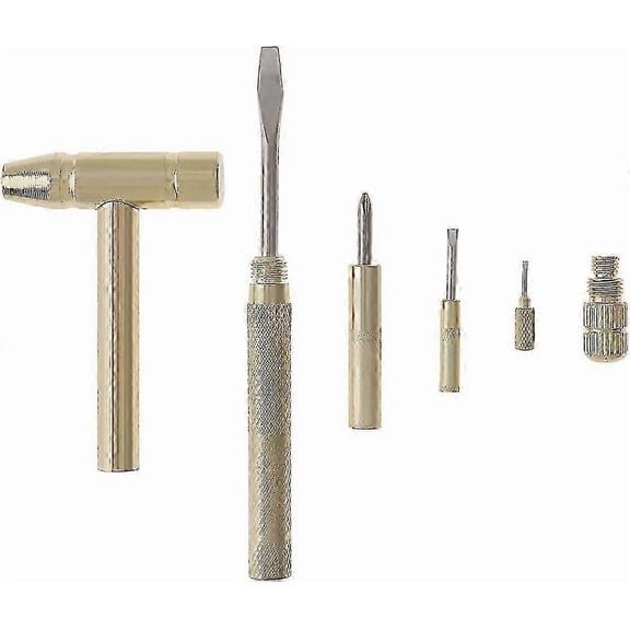 6 in 1 Mini Multifunctional Copper Hammer and Screwdriver, Removable Hand Tools, Serving Tools for Watchmakers, Jewelers, Nut Eaters and Home Repair T