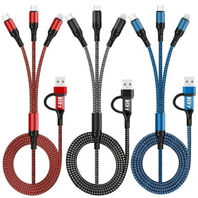 6 in 1 Multi Charging Cable LHJRY 3Pack 4ft Multiple Charge Cord USB A/C to Phone USB C Micro USB Connector Fast Charging Cord Compatible with Cell Phones Tablets and More - (Red,Black,Blue)