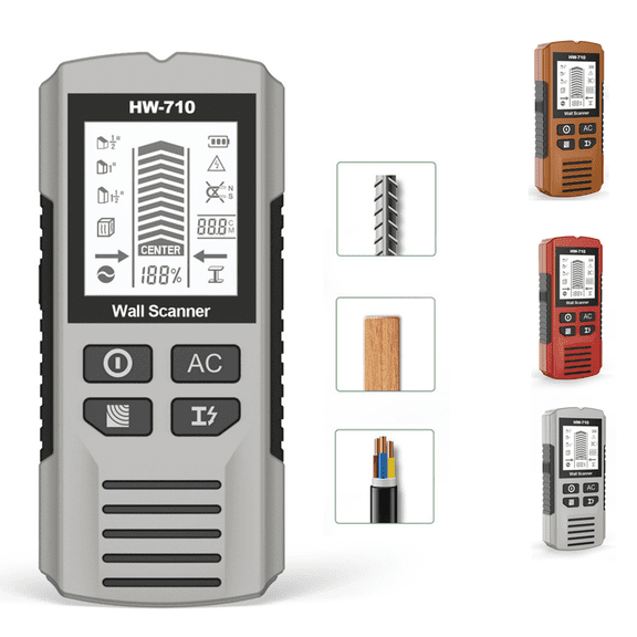 6 in 1 Multi Function Handheld HD LCD Display Wall Metal Detector, Multifunctional Handheld Metal & Wall Detector, Stud Finder Tool, Suitable for Detecting Metal, Cables, Wood (Sliver)
