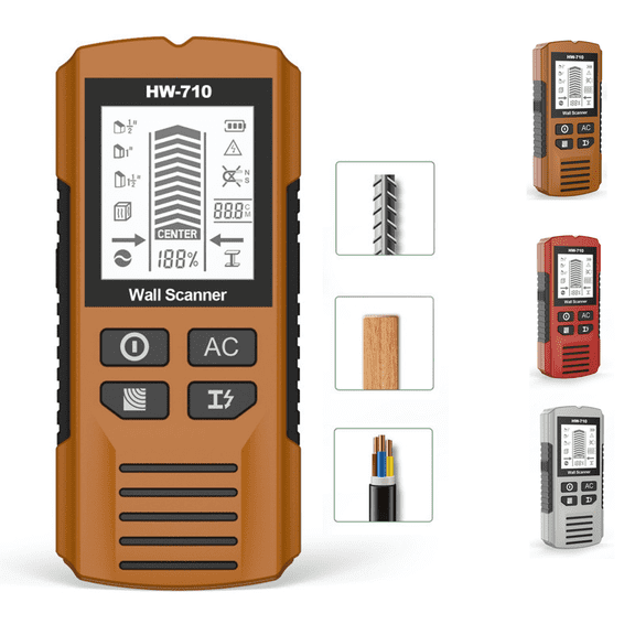 6 in 1 Multi Function Handheld HD LCD Display Wall Metal Detector, Multifunctional Handheld Metal & Wall Detector, Stud Finder Tool, Suitable for Detecting Metal, Cables, Wood (Brown)