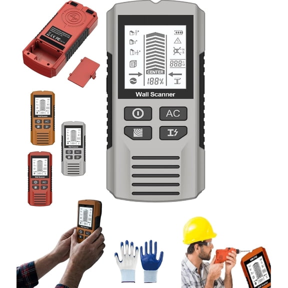 6 in 1 Multi Function Handheld HD LCD Display Wall Metal Detector, Multifunctional Handheld Metal & Wall Detector, Suitable for Detecting Metal, Cables, Wood (Silver)