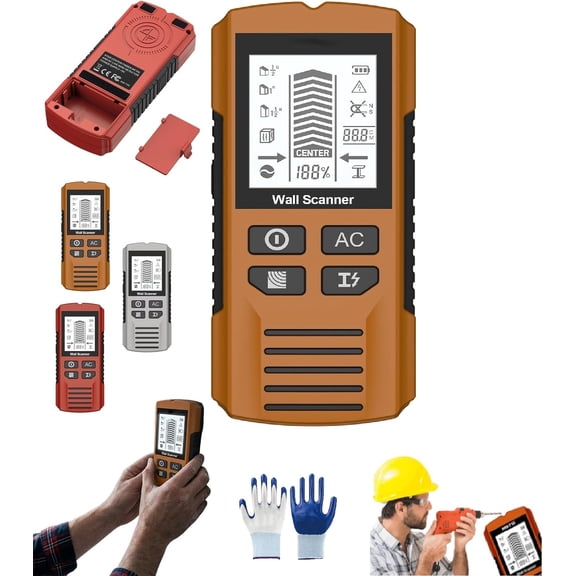 6 in 1 Multi Function Handheld HD LCD Display Wall Metal Detector, Multifunctional Handheld Metal & Wall Detector, Suitable for Detecting Metal, Cables, Wood (Yellow)