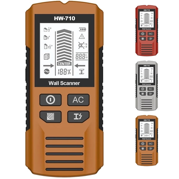 6 in 1 Multi Function Handheld HD LCD Display Wall Metal Detector, Multifunctional Stud Finder Tool for Detecting Metal, Cables, and Wood, Depth Measurement, 1 Pack