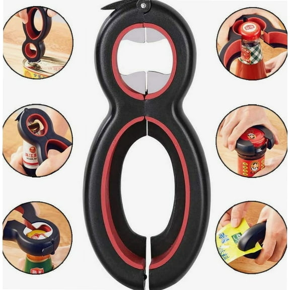 6 in 1 Multi Opener, Stainless Steel Manual Jar Opener for Arthritic Hands, Non-Slip Open Sesame Can Opener Lid Twist Off for Kitchen Cooking for Seniors and Arthritic Hands