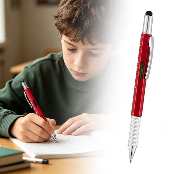 6 in 1 Multi-Tool Pen – Capacitive Stylus with Ruler, Level Gauge, Screwdrivers & Ballpoint Pen, Compact Gadget for Men, Dad, Husband, DIY Handyman, Tech Gift