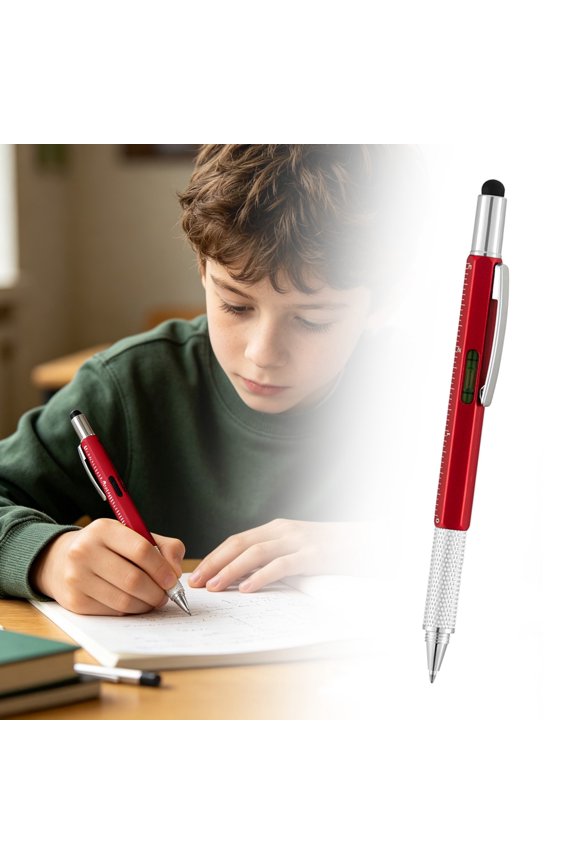 6 in 1 Multi-Tool Pen – Capacitive Stylus with Ruler, Level Gauge, Screwdrivers & Ballpoint Pen, Compact Gadget for Men, Dad, Husband, DIY Handyman, Tech Gift