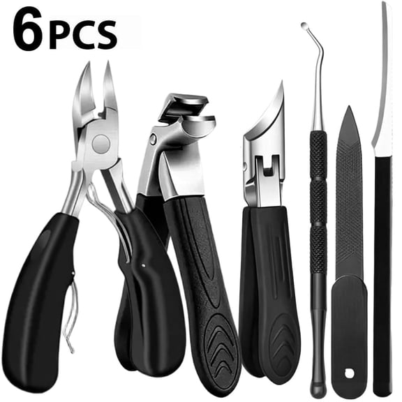 6 in 1 Nail Clipper Set with Toenail Clipper, Wide Jaw Clipper, Slanted Clipper, Nail Lifter, Dead Skin Remover, Nail File, Manicure Pedicure Tools for Thick Nails, Ingrown Toenails Care Kit