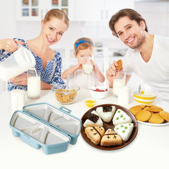 6 in 1 Onigiri Rice Ball Mold with 3 Cleaning Sponges, Food Grade Non-Stick Sushi Maker Kit, Portable Foldable Container for Lunch Box and Picnic, Easy Release Dishwasher Safe