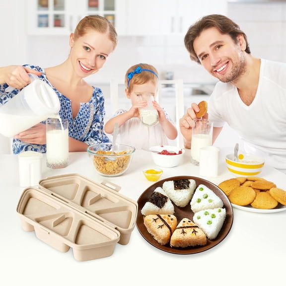 6 in 1 Onigiri Rice Ball Mold with 3 Cleaning Sponges, Food Grade Non-Stick Sushi Maker Kit, Portable Foldable Container for Lunch Box and Picnic, Easy Release Dishwasher Safe