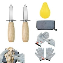 6 in 1 Oyster Shucker ,Oyster Shucking Knife, 2 Set Sturdy Sharpness Oyster Knife, 2 pack Gloves with Cut Resistant Level 5 Protection, 1 anti-slip cloth and 1 lemon-squeezer for Seafood Lovers