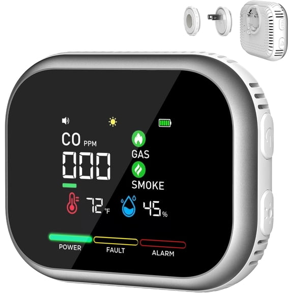 6 in 1 Portable Steadfast Haven Air Quality Detector Plug in with HD Screen, Accuracy Sensors, Display Temperature Humidity, Magnetic Mount, Built-in Battery Backup, for Home, RV,Car, Travel (White)