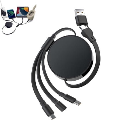 6 in 1 Retractable Charging Cable, 6-in-1 Retractable Cable with Fast Charge Adapter, 100w Multi Charger for Multiple Devices with Type C/L/Micro USB Ports