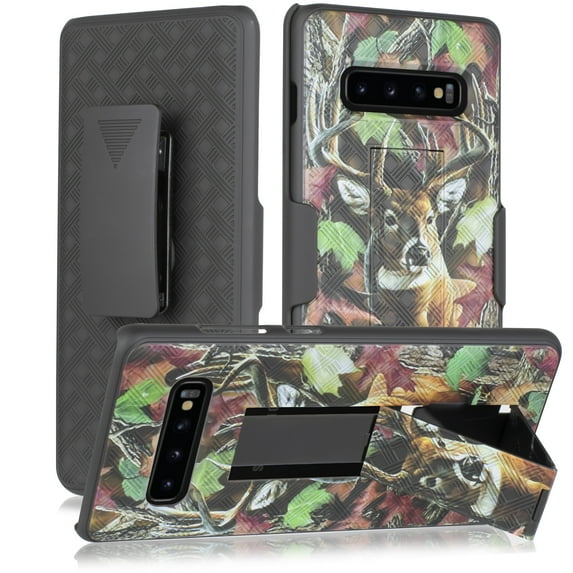 for 6.1" Samsung Galaxy S10 Holster Belt Clip Built-in Kickstands Raised Bevel Design Enhance Camera and Screen Protection Hybrid Rugged Hard Back Shockproof Armor Impact Bumper Phone Case Black