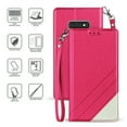 thumbnail image 1 of for 6.1" Samsung Galaxy S10 LITE Luxury Infolio Hybrid Grip and Anti-Slip Dust and Debris Protection Shock Absorption Foldable Kickstand Landscape Mode Leather Strap Card Slot Wallet Case [PinkWhite], 1 of 4