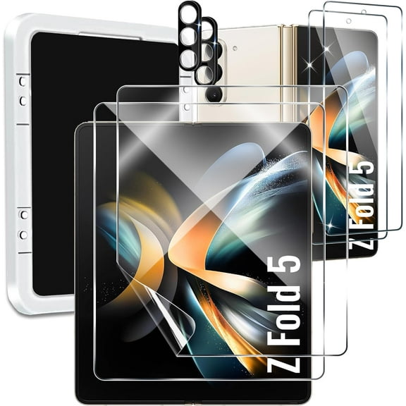 6 in 1 for Samsung Galaxy Z Fold 5 Screen Protector, 2 Pack Inside Flexible TPU Film, 2 Pack Front Tempered Glass Screen Protector and 2 Pack Camera Lens Protector 6.7inch