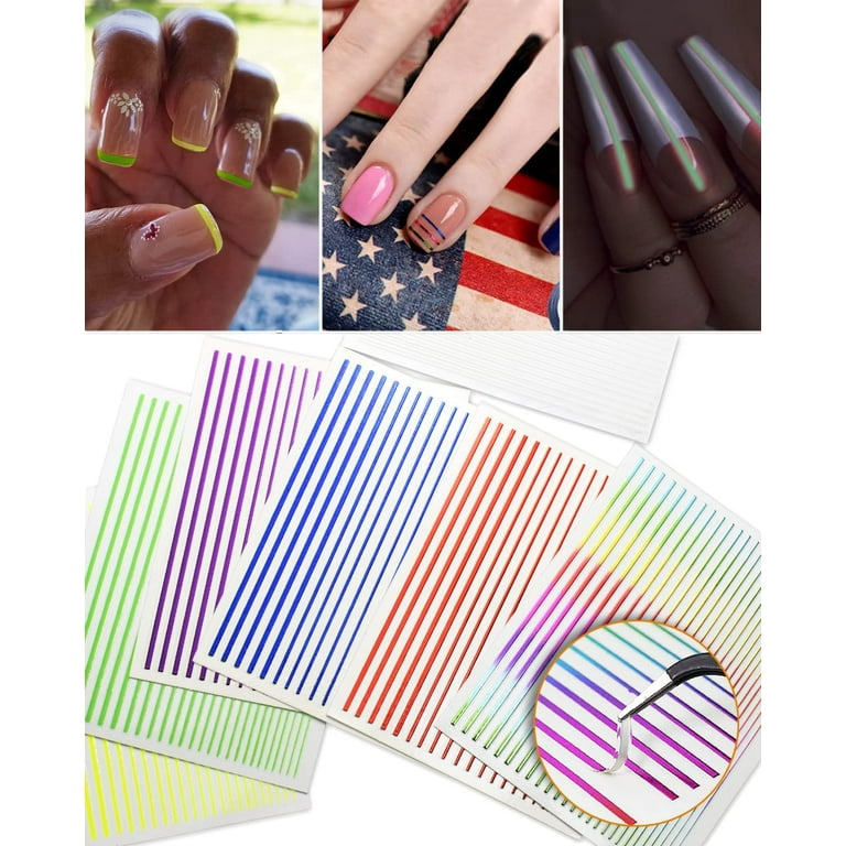 6+1 Sheets Holographic Nail Tapes Designer Sticker Metallic Lines
