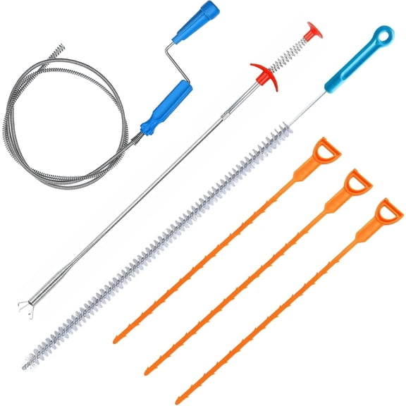 6 in 1 Sink Snake Drain Auger Set, 150CM Dredging Tool, 60CM Clog Remover Paw, 70CM Cleaning Brush, Hair Clog Remover for Sink, Drain, Toilet