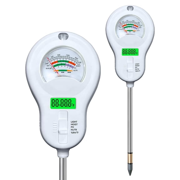 6 in 1 Soil Test Kit-Soil Moisture Meter/PH Meter/Fertility/Sunlight Intensity Soil Tester, Humidity&Temperature Moisture Meter for Plants-Garden, Lawn,Farm,1 Pack Detachable Probe