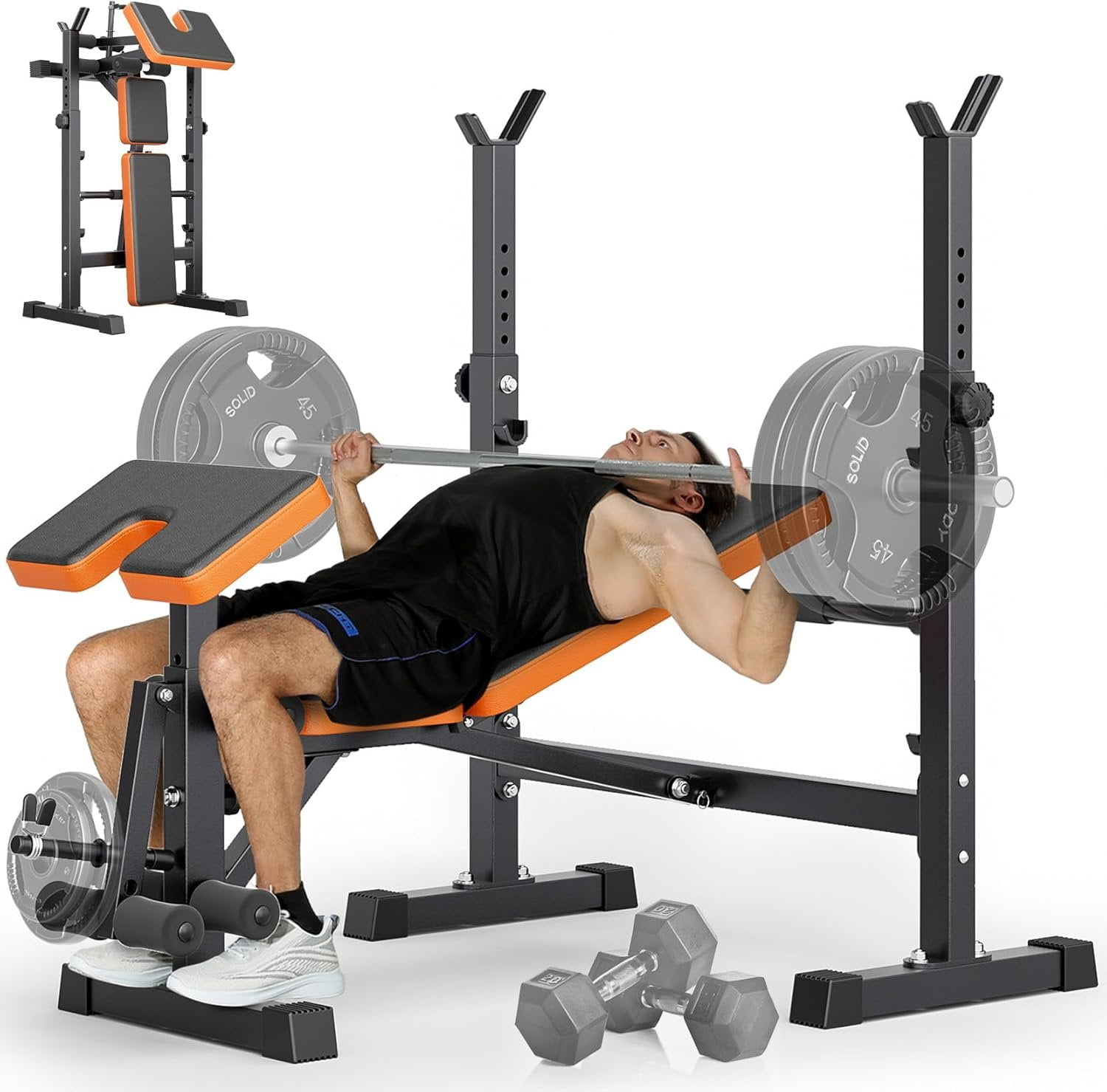 Lightweight Bench Rack 6 in 1 Space Saving Weight Bench with Rack, Folding & Adjustable ...