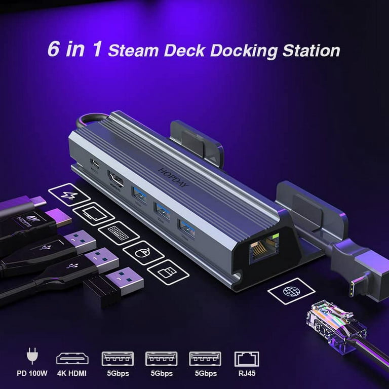 Portable Steam Deck Dock, 4-in-1 Steam Deck Docking Station with HDMI 2.0  4K@60Hz, 2 USB-A 2.0 for Keyboard, Mouse and Handle, PD in 100W Max, Steam