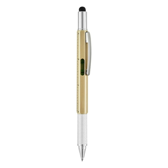 6 in 1 Tech Tool Pen with Scale, Level Gauge, Ballpoint Pen, Touchscreen Stylus and Flat Head Screw Drivers, Multifunction Tool Pen Mens Gift Fit for Engineers and Technicians, 1Pc(Gold,5.9x0.2")