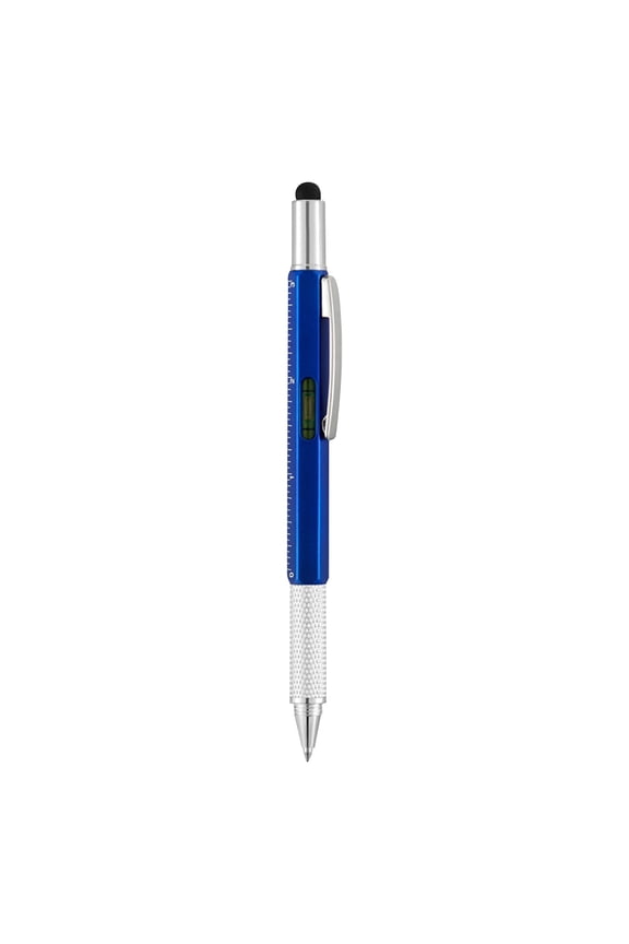 6 in 1 Tech Tool Pen with Scale, Level Gauge, Ballpoint Pen, Touchscreen Stylus and Flat Head Screw Drivers, Multifunction Tool Pen Mens Gift Fit for Engineers and Technicians, 1Pc(Blue,5.9x0.2")