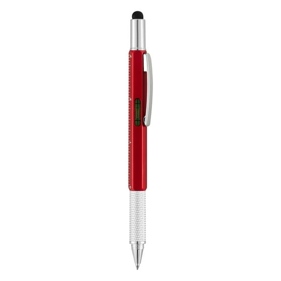 6 in 1 Tech Tool Pen with Scale, Level Gauge, Ballpoint Pen, Touchscreen Stylus and Flat Head Screw Drivers, Multifunction Tool Pen Mens Gift Fit for Engineers and Technicians, 1Pc(Red,5.9x0.2")