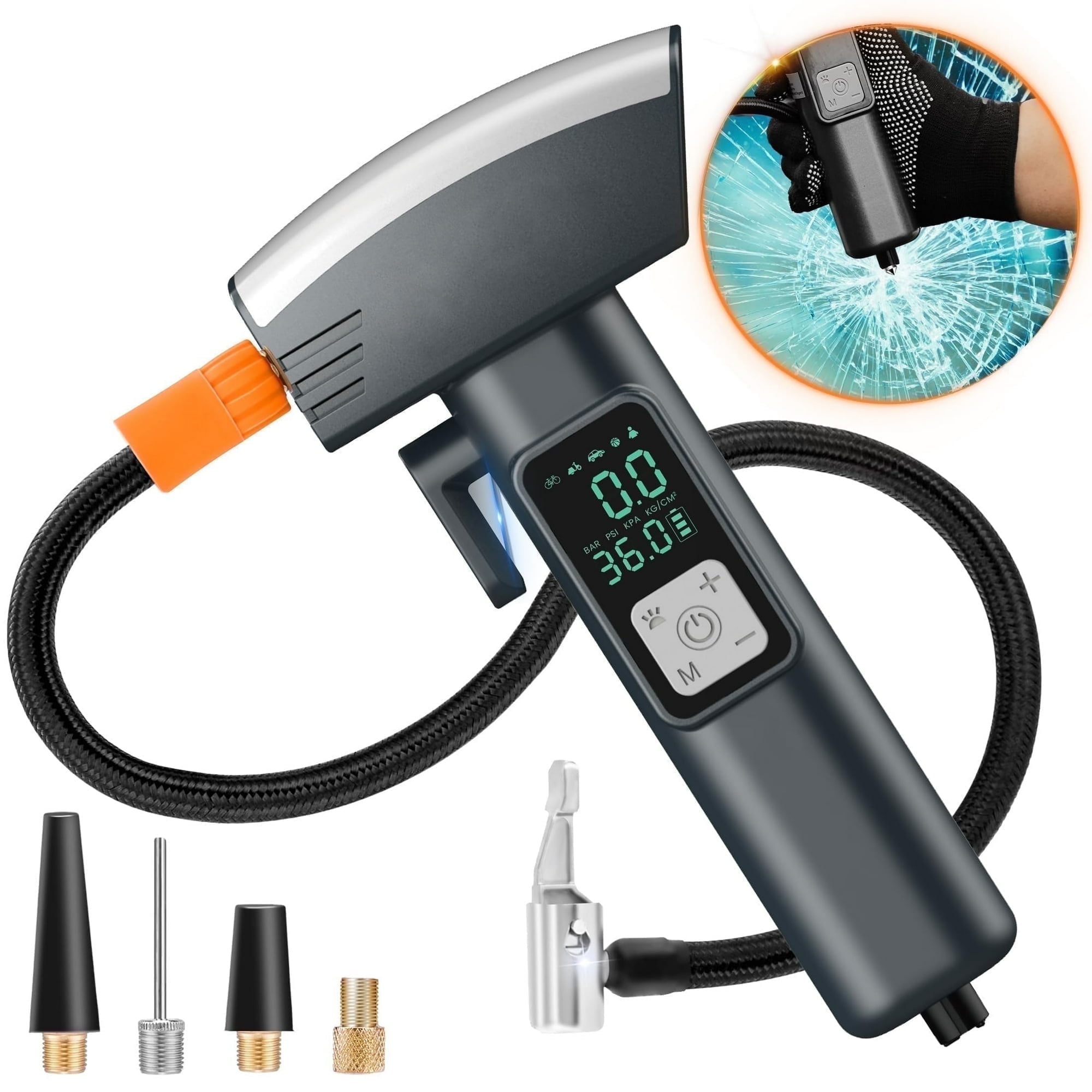 Tire Inflator Portable Air Compressor, 2X Faster 150 PSI Cordless Air Compressor with Digital LCD Pressure Gauge/LED Light/Power Bank, for Car, Motor, Bike, Motorcycle, Ball