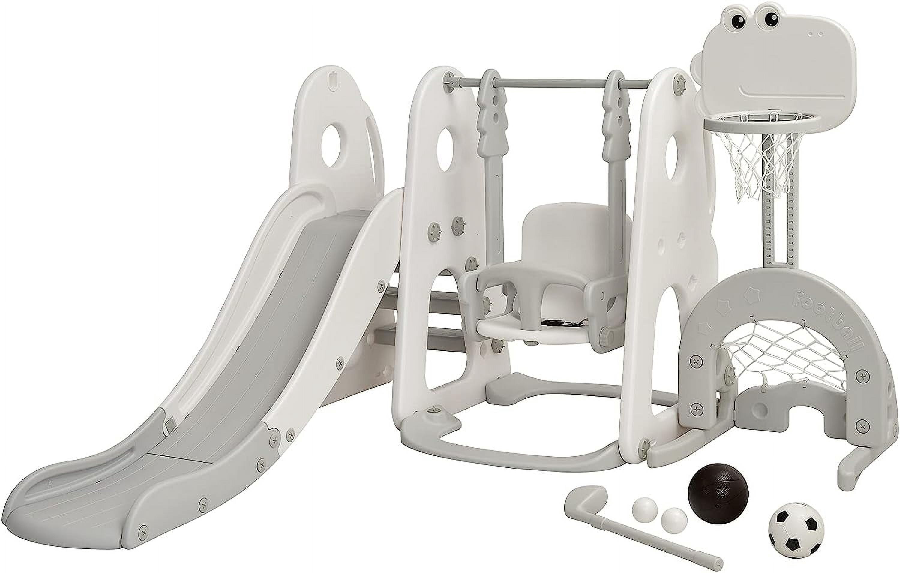 6-In-1 Large Slide for Kids Toddler Climber Slide Playset with Basketball Hoop-Blue main image 1