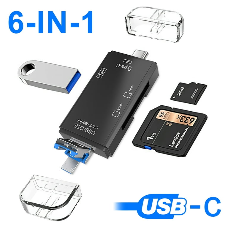 6 in 1 USB C SD Card Reader, EEEkit Portable Micro USB 3.0 Memory Card  Reader Compatible with SD/Micro SD/TF/SDXC/SDHC/MMC/RS-MMC, Camera SD Card  Adapter Support Windows, Linux, Mac OS, Android 