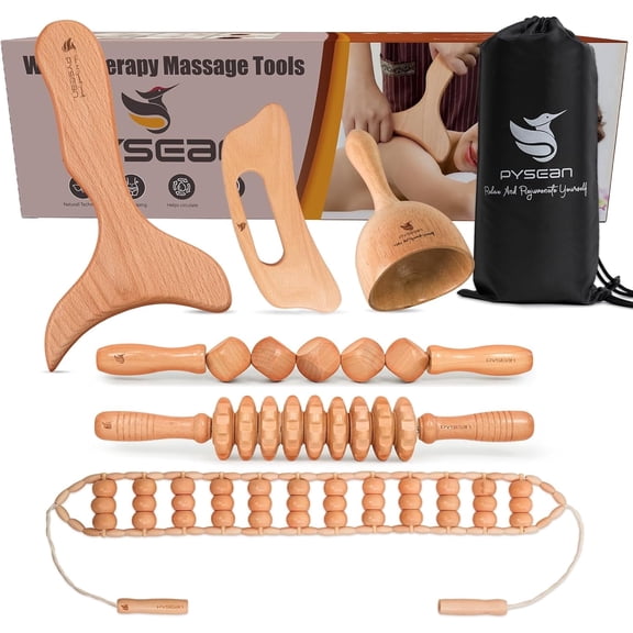6 in 1 Wood Therapy Massage Tool Set for Body Sculpting Massage, Lymphatic Drainage and Muscle Pain Relief, Cellulite Sculpting Multi-Functional Massager