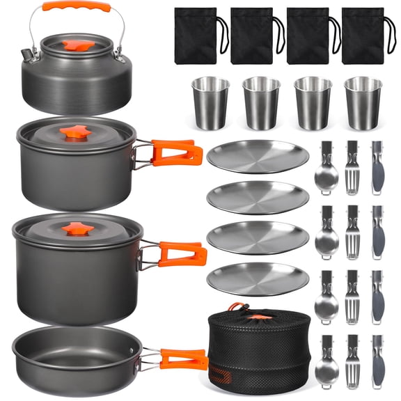 6/10/11/12/14/15/19 Camping Cookware Mess Kit Gear Campfire Utensils Lightweight Stackable Pot Pan Soup Spoon With Storage Bag For  Backpacking Outdoor Cooking