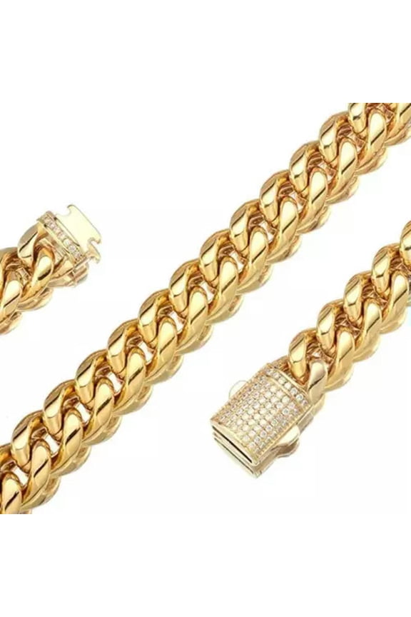 6/10/12/14/16mm Men's 18K Gold Plated Stainless Steel Cuban Link Chain Necklace