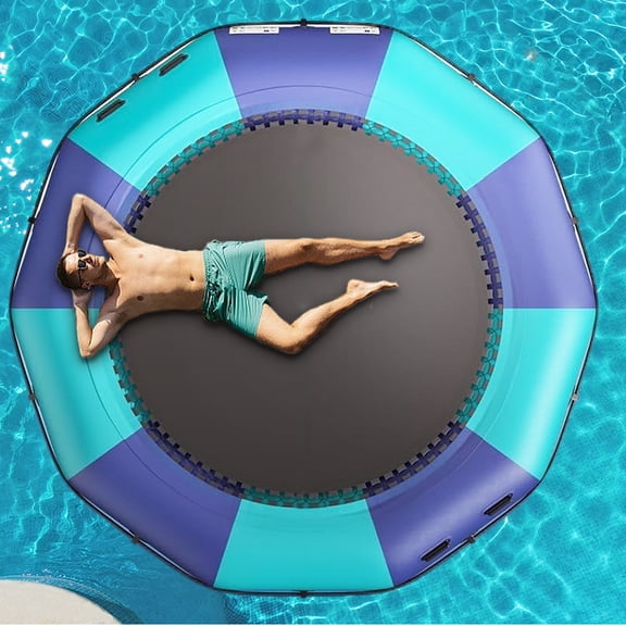 6/10/12/15 ft Inflatable Water Trampoline - Portable Pool/Lake Floating Trampoline with Inflatable and Rope Ladder Equipment, Swimming and Diving Platform, Thickened PVC Tear-Resistant (Blue-6FT)