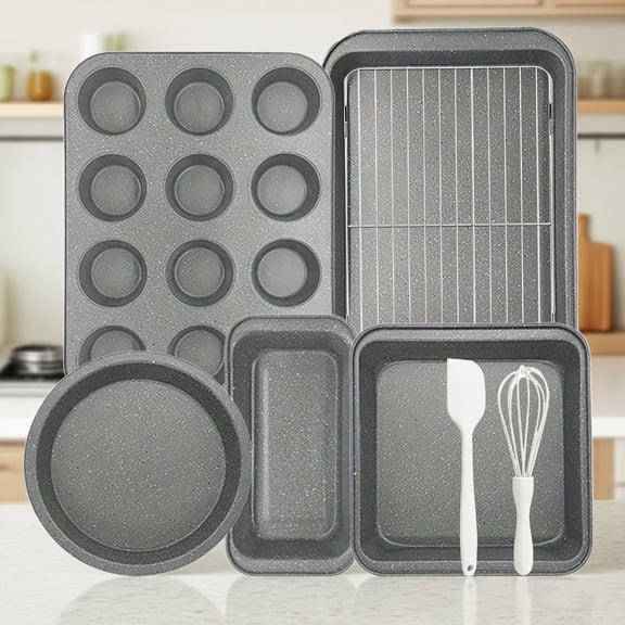 6/10/18pcs Nonstick Baking Pans Set - Grey Bakeware with Round/Square Cake Pan, Muffin/Loaf/Roast/Cookie Sheets, Oven-Safe Kitchen Baking Supplies