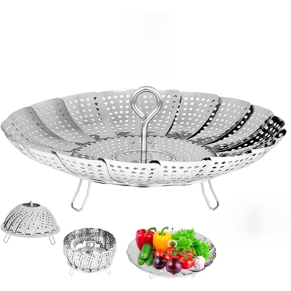 6-10.3" Expandable Steamer Basket for Cooking - 3rd Gen Stainless Steel Folding Steamer (Fits All 6"+ Pots), Fish Vegetables Pasta Eggs