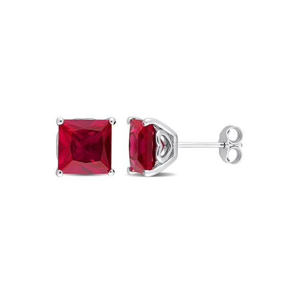 6.10 Carat (Ctw) Lab-Created Ruby Solitaire Earrings in Sterling Silver (8mm) for Women