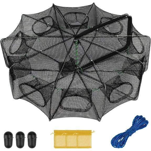 6/10 Holes Fishing Bait Trap Crab Net Fishing Trap for Minnow/Crab/Shrimp/Crawdad with Rope