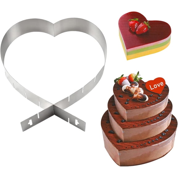 6-10 Inch Stainless Steel Heart-Shaped Cake Pan with Adjustable Mousse Ring and Cookie Cutter, Heart-Shaped Cake Pan, Family Birthday Party and Christmas Baking Tool