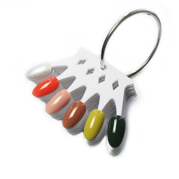610 Pcs White Crown Fan-shaped False Nail Swatch Sticks Nail Polish Practice Display Art Tips Nail Sample Sticks With Metal Split Ring SW-A008