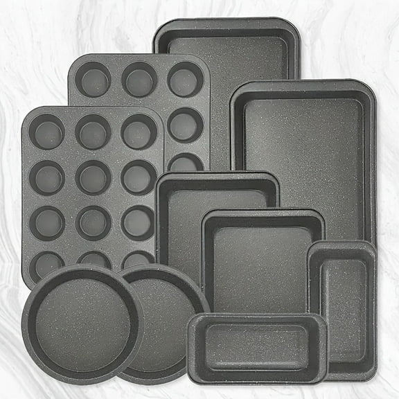 6/10pcs Nonstick Baking Pans Set Kitchen Baking Sheets for Oven, Bakeware Sets with Round/Square Cake Pan, Muffin Pan, Loaf Pan, Roast Pan, Cookie Sheet Set Baking Supplies Grey