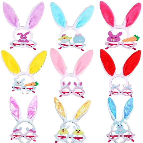 6/12/18 Pcs Easter Rabbit Ears Headband and Glasses Frame Set, Plush Ears Rabbit Chick Eggs Easter Decorations, Rabbit Accessories for Easter Photo Props Rabbit Party Decorations