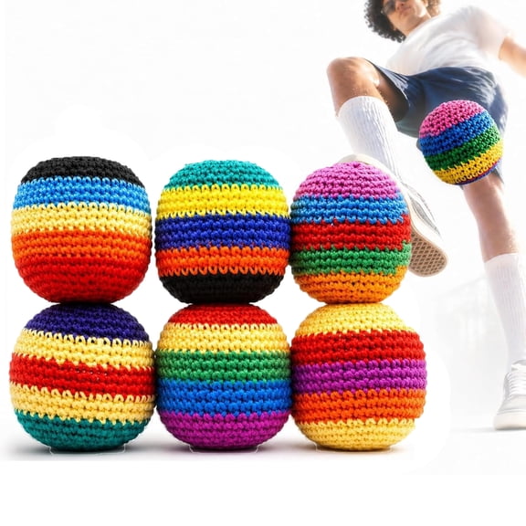 6/12/24 PCS Hand-Made Knitted Footbag Sack for Adults, Multicolored Geometric Pattern for Fitness & Agility Training