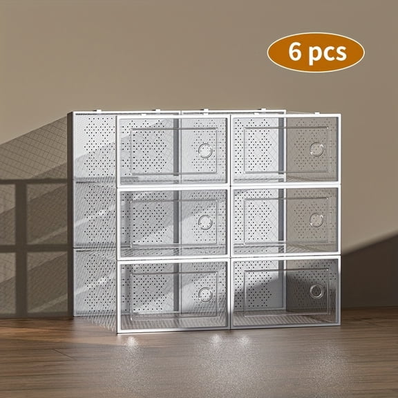 6/12/24 Pack Large Shoe Storage Organizer for Closet, Modular Space Saving Shoe Boxes Clear Plastic Stackable Containers Display Case Bins with Lids, Shoe Rack for Sneaker Storage, White And Black