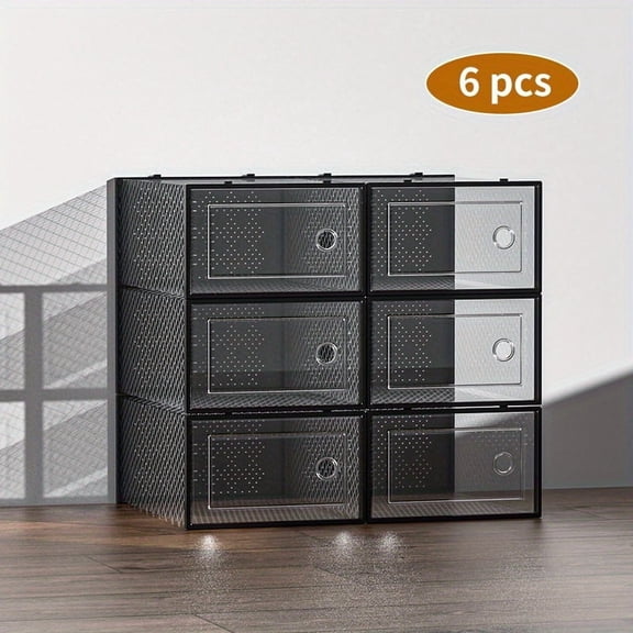 6/12/24 Pack Large Shoe Storage Organizer for Closet, Modular Space Saving Shoe Boxes Clear Plastic Stackable Containers Display Case Bins with Lids, Shoe Rack for Sneaker Storage, White And Black