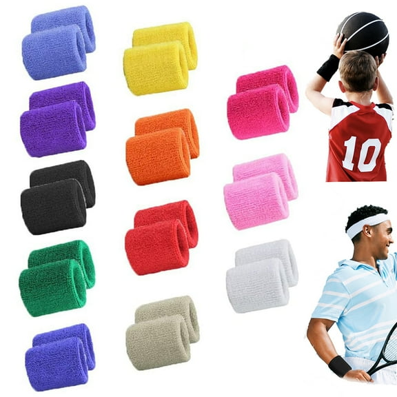 6/12/24 Pairs Cotton Sweatband Wristbands, Sports Wristbands Wrist Sweatbands, Colorful Wrist Sweat Bands for Tennis, Basketball