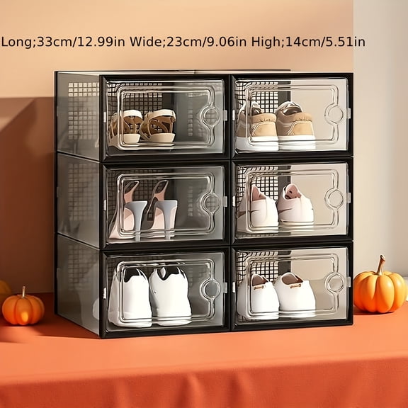 6/12/24pcs Clear Stackable Shoe Boxes w/Lid, Foldable Sneaker Storage Organizer for Entryway & Bedroom, Space Saving