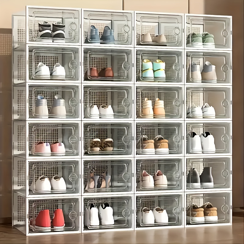 6 12 24pcs Transparent Plastic Stackable Shoe Storage Box Clear Lids ...