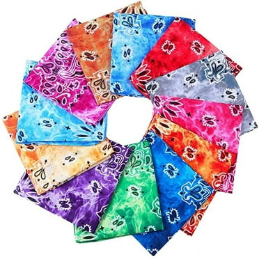 6-12 Classic Double Sided Tie Dye Paisley Print Bandana 100% COTTON Handkerchief Head Wrap (Assorted Colors) (6 Pack)