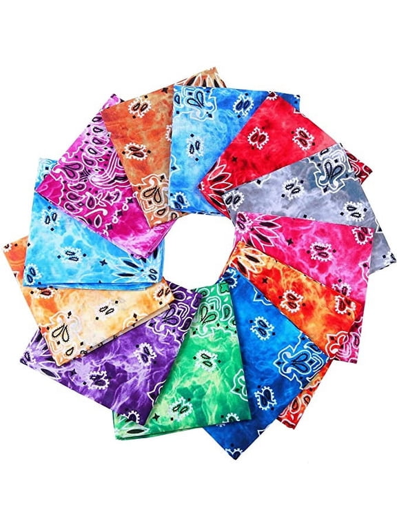 6-12 Classic Double Sided Tie Dye Paisley Print Bandana 100% COTTON Handkerchief Head Wrap (Assorted Colors) (6 Pack)